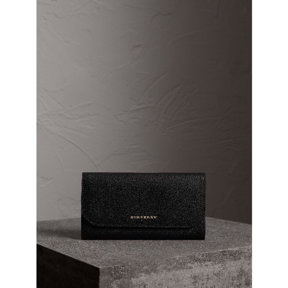 Burberry Black Grainy Leather Continental Wallet